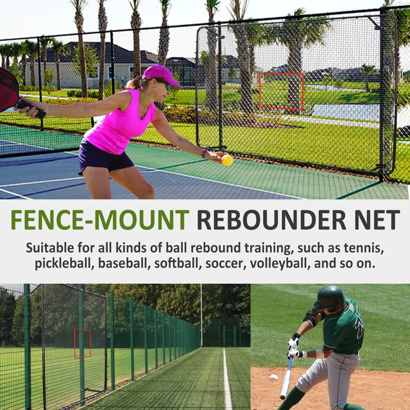MegaNets Fence-Mount Tennis Rebounder Net 12x8FT – Space-Saving Tennis Practice Wall with Adjustable Rebound Angle – Solo Training Net Fits Most Fence Poles, Heavy-Duty Frame for Outdoor Practice