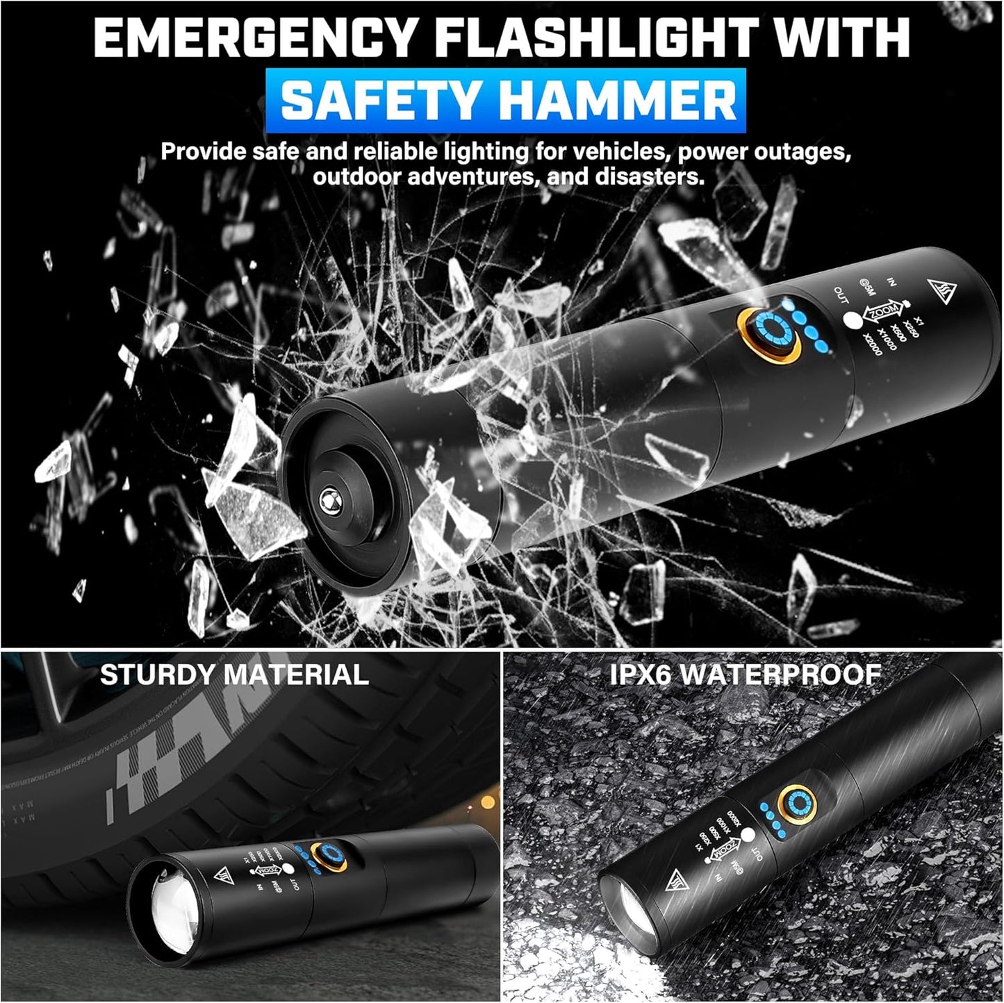 Skiennix Rechargeable Flashlight - 2000 Lumen Super Bright LED | 5 Modes for Camping & Emergency Use