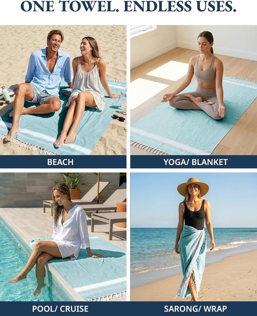 LANE LINEN Oversized Beach Towel - Quick Dry & Sand Free 4 Pack, Extra Large 39"x71" - Hunter Green