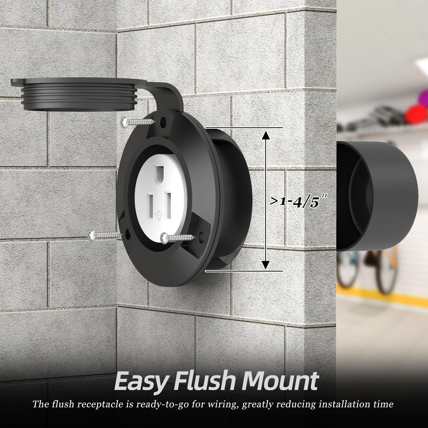 120V 15A Flanged Outlet Female Electrical Outlet with Cover NEMA 5-15R Waterproof Receptacle for RVs Marine Truck Bed Block Heater ETL Listed
