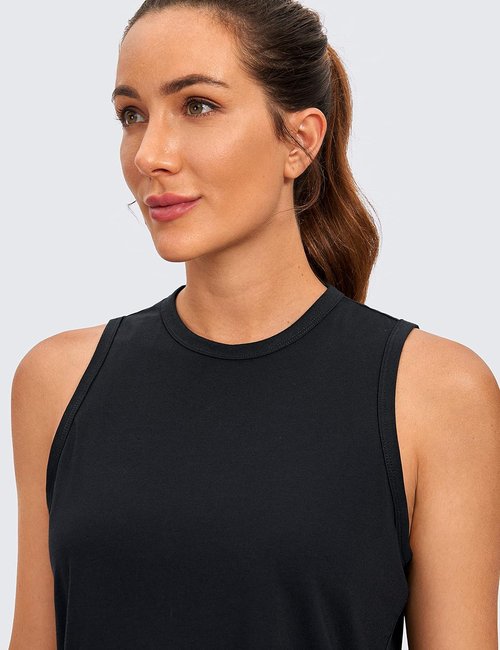 CRZ YOGA Pima Cotton High Neck Cropped Tank Top - Soft, Comfortable Workout Shirt for Women