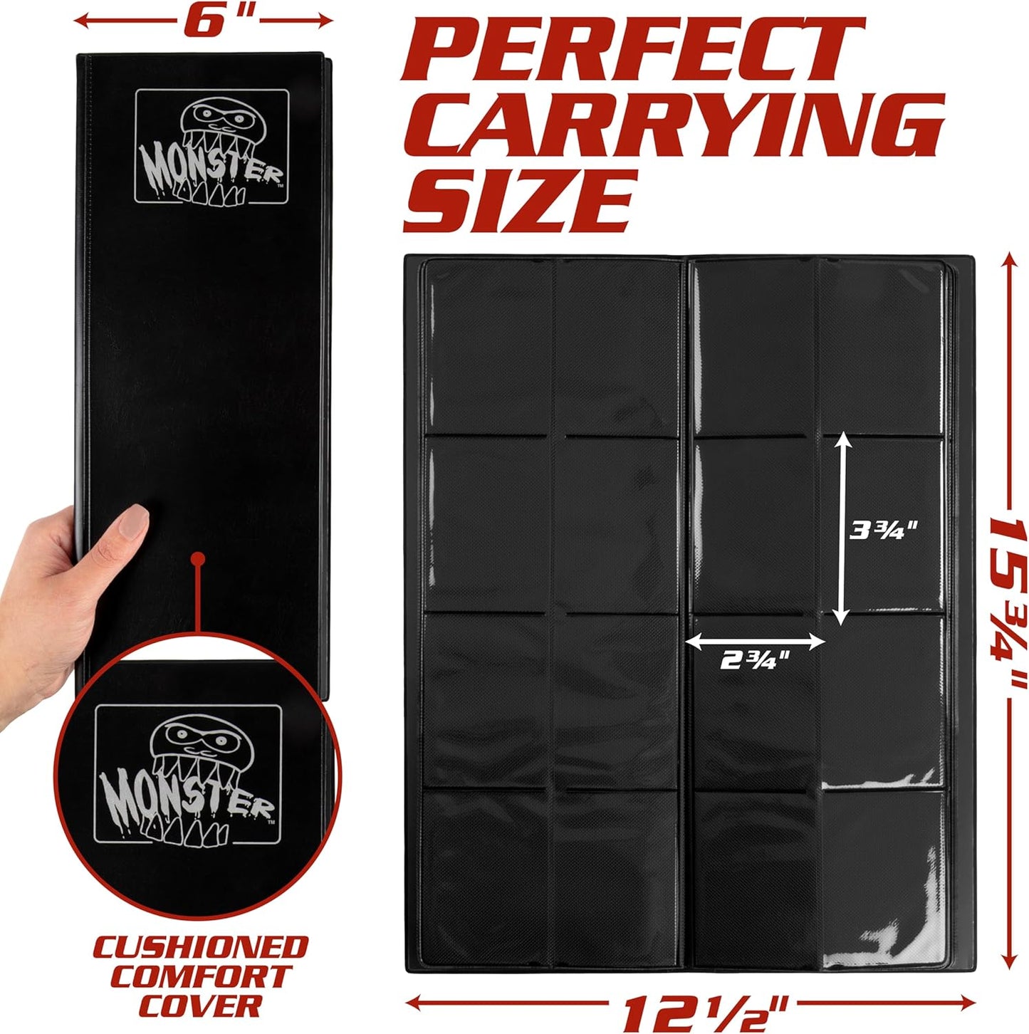Monster Trading Card Album - Matte Black Binder with Anti-Theft Protection | Holds 320 Cards for Yu-Gi-Oh, Pokémon, MTG