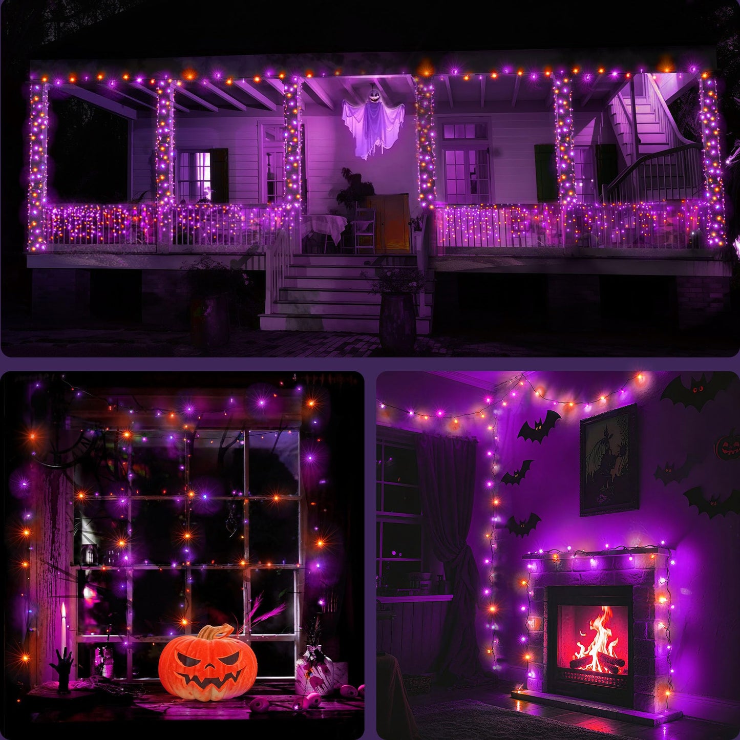 WBao Halloween Lights Orange Purple 300LED 108ft Super Bright String Lights, UL Certified, 8 Lighting Modes, Timer, Connectable, Memory & Waterproof for Indoor Outdoor Halloween Decorations