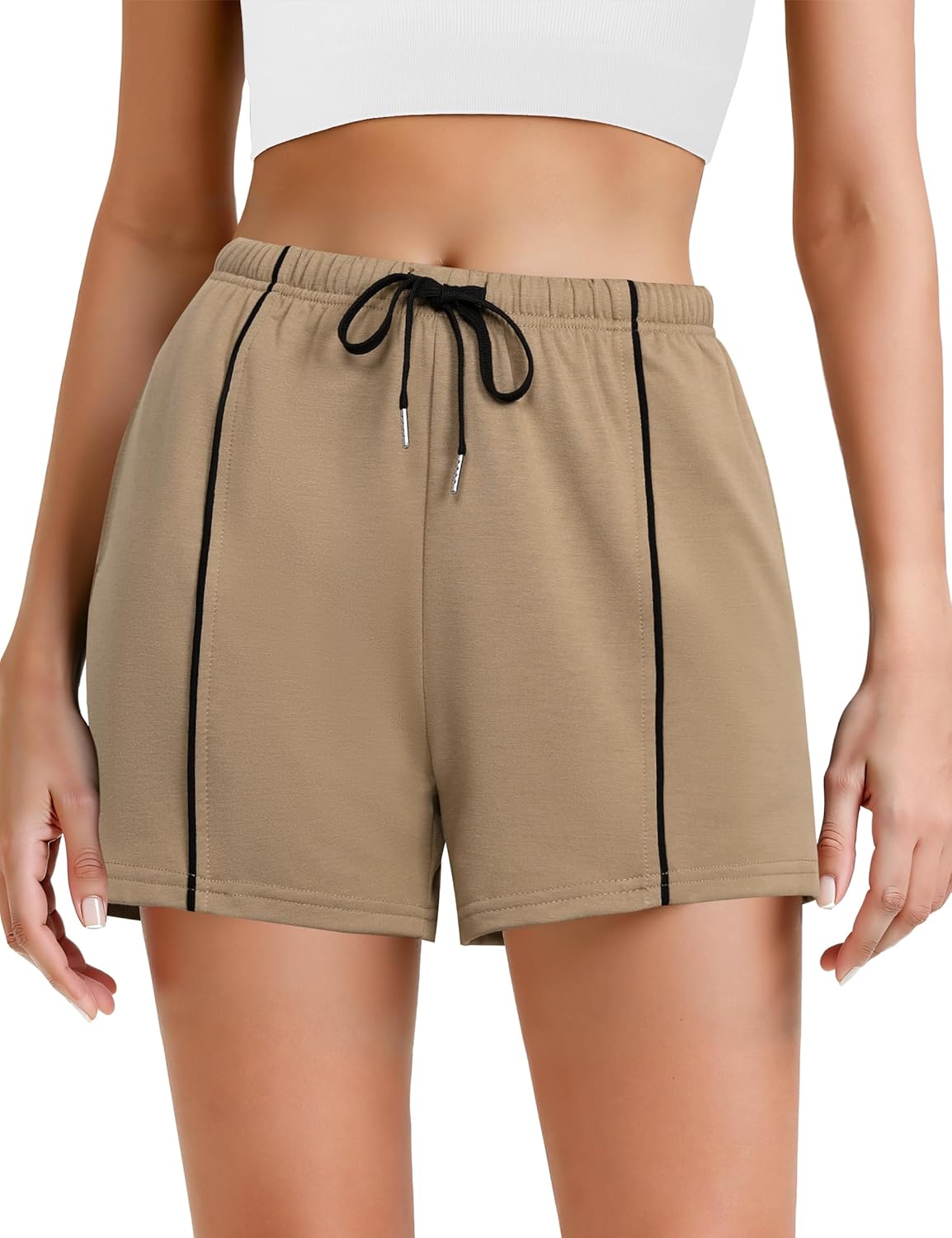 Quenteen Women's High Waist Sweat Shorts - Comfy Casual Lounge Shorts with Pockets