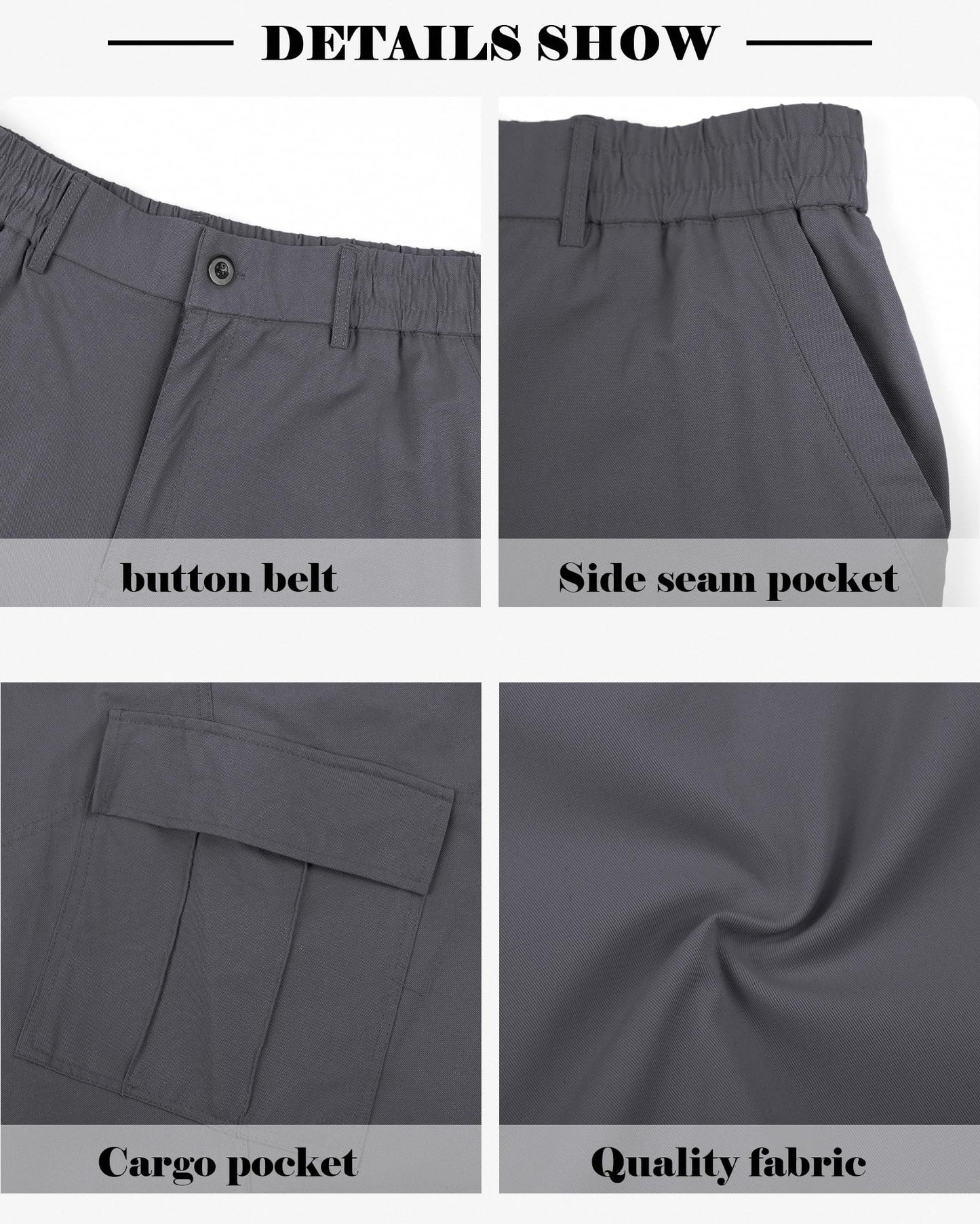 TRFIC Mens Cargo Shorts 10" Inseam Casual Stretch Shorts with 6 Pockets Button Closure for Summer Work Outdoor Dark Gray
