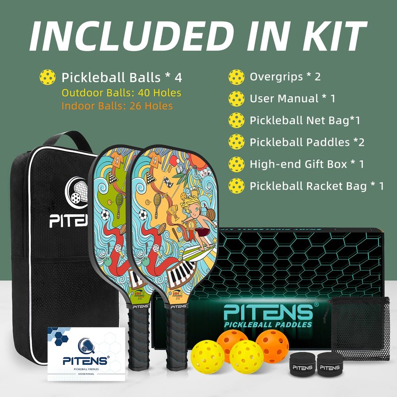 Pickleball Paddles, USAPA Approved Fiberglass Surface Pickleball Set with Pickleball Rackets, Pickle Ball Paddle Set for Men Women