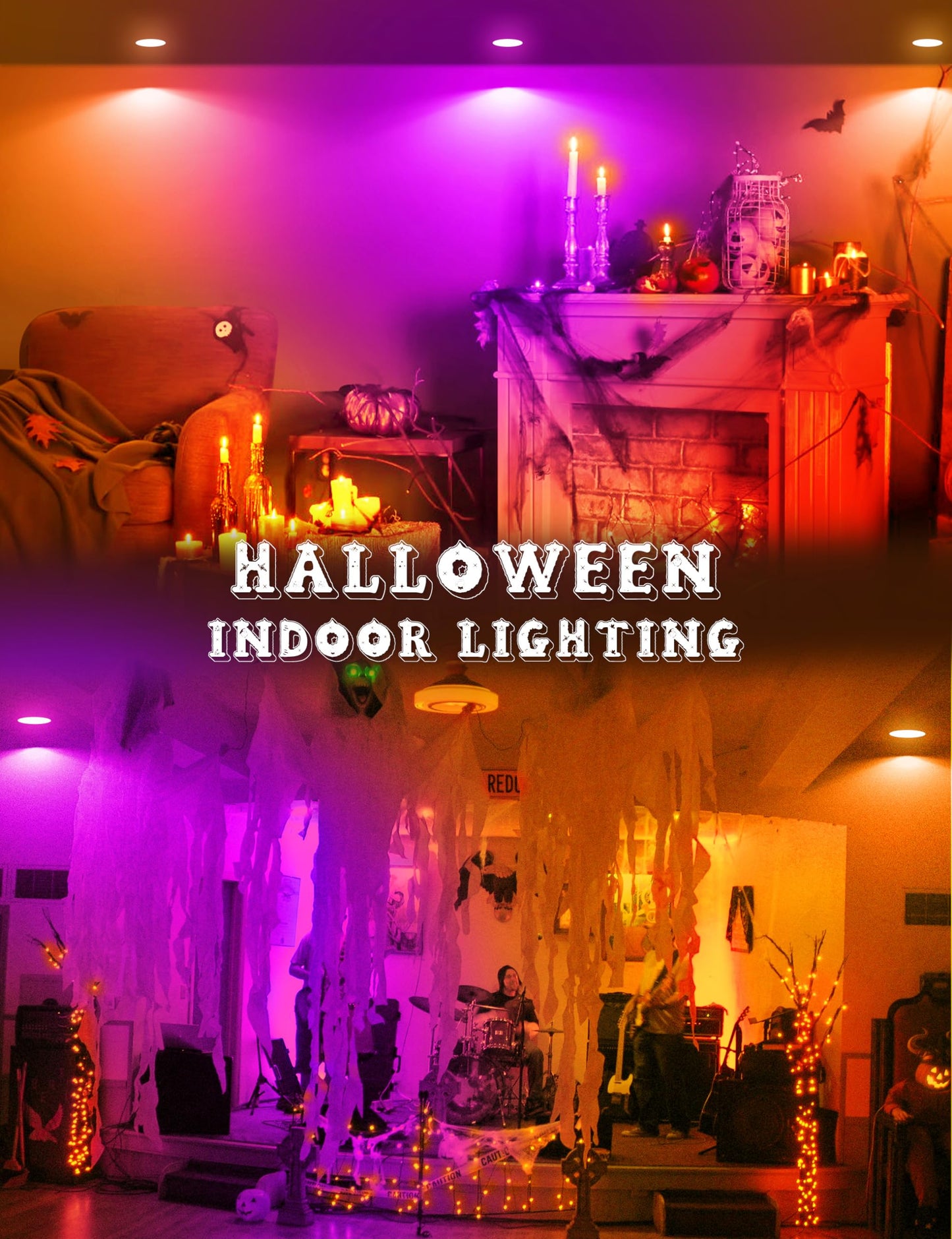 JandCase BR30 Purple & Orange Indoor Flood Light Bulbs, E26 Base, 11W (65W Equivalent), Not-Dimmable, 2 Pack for Halloween Decoration