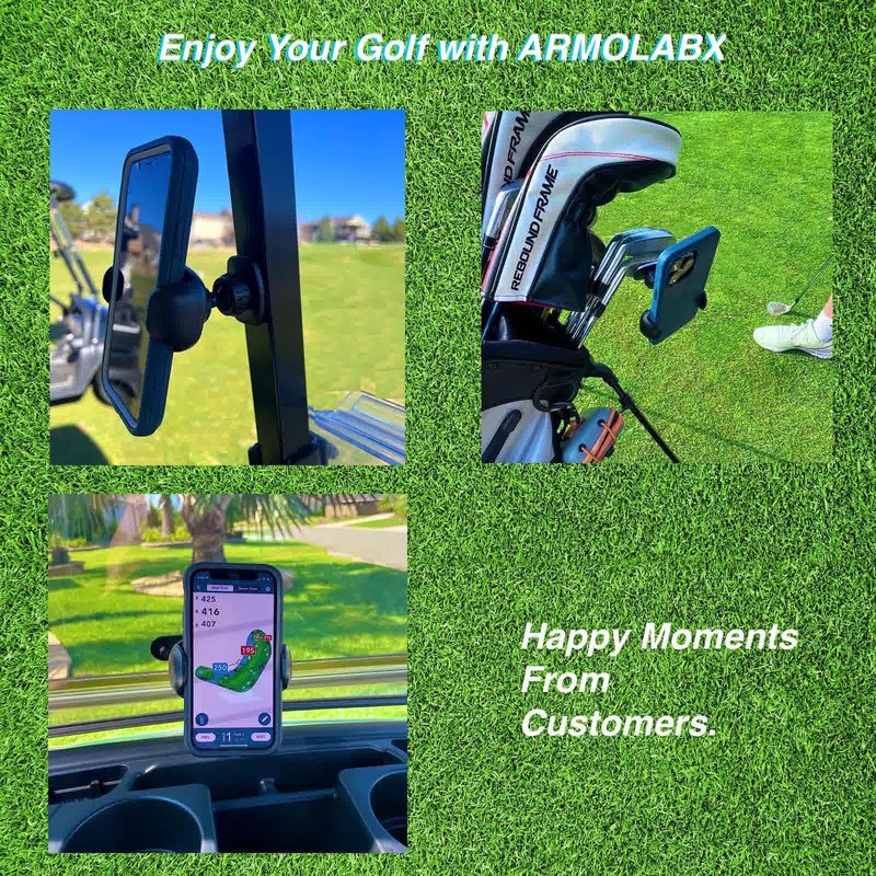 ARMOLABX Magnetic Phone Holder Mount for Golf Cart [Upgraded Metal Joint], Magnetic Golf Cart Phone Holder [Big Phones & Thick Cases Friendly] Compatible with All Phones