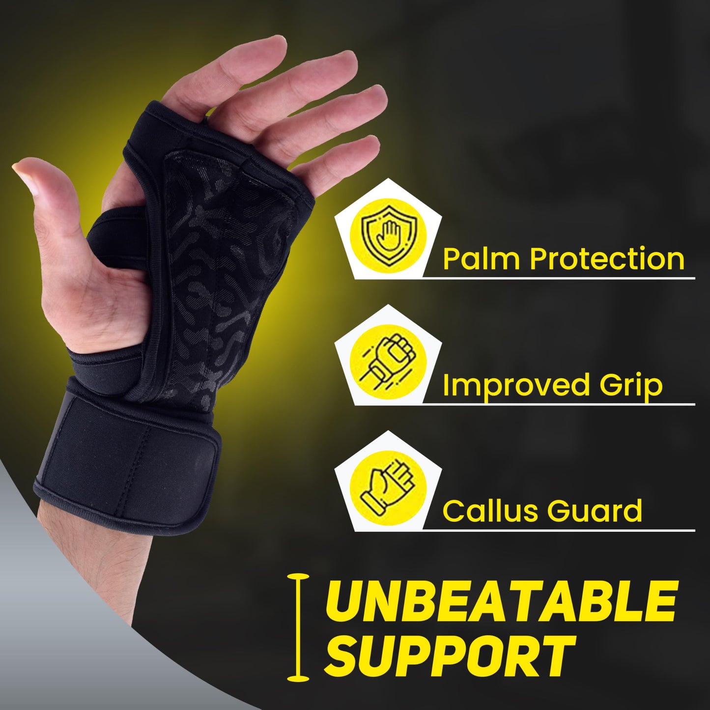 HW Weight Lifting Gloves – Built-in Wrist Wraps for Unbeatable Support in Gym, Crossfit & Strength Workouts (Men & Women) (Large)