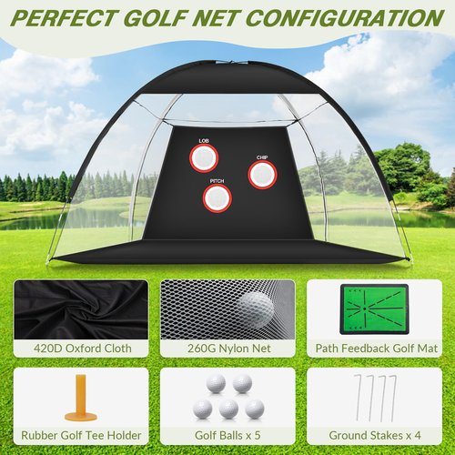 Golf Net, 10x7FT Golf PracticeNet with Swing Mat, Golf Hitting Net for Backyard Driving, Indoor/Outdoor Training Chipping Aid Nets with Targets, Gifts for Men/Dad/Him