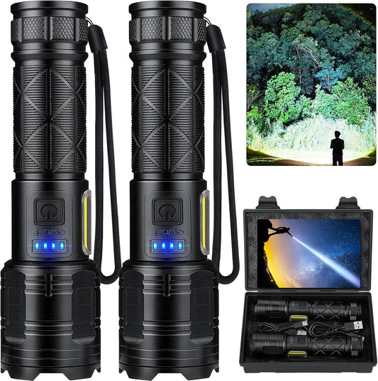 99,000 Lumen Rechargeable LED Flashlight - Super Bright, Waterproof, 7 Modes - 2 Pack for Camping & Home Use