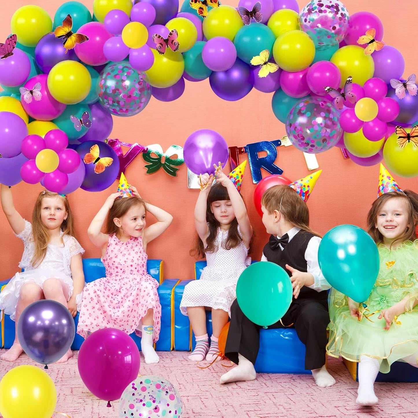 Skiennix 60 Pcs Balloon Set - Hot Pink, Purple & Teal Metallic Confetti for Kids' Birthday & Baby Shower Decor