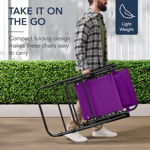 Best Choice Products Outdoor Zero Gravity Rocking Chair - Folding Reclining Patio Lounge with Adjustable Pillow, Amethyst Purple