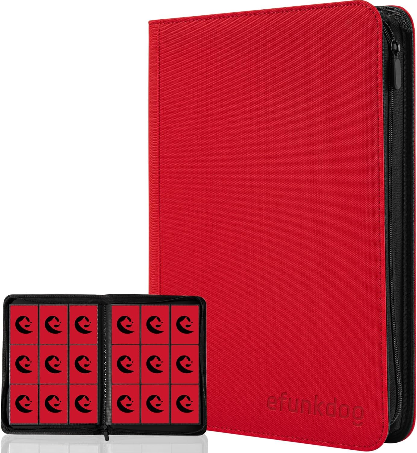 Skiennix Trading Card Binder - 9 Pocket Album with Zipper | Durable PU Cover for TCG & Sports Cards (Red)
