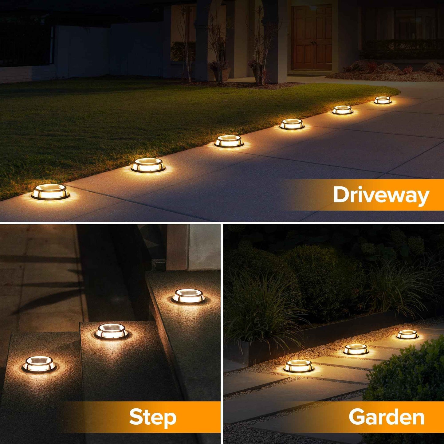 LUTEC 2 Pack Solar Deck Lights, 12 LEDs IP65 Waterproof Solar, Outdoor Driveway Marker Lights for Step, Sidewalk, Pathway, Patio, Garden(Warm White)