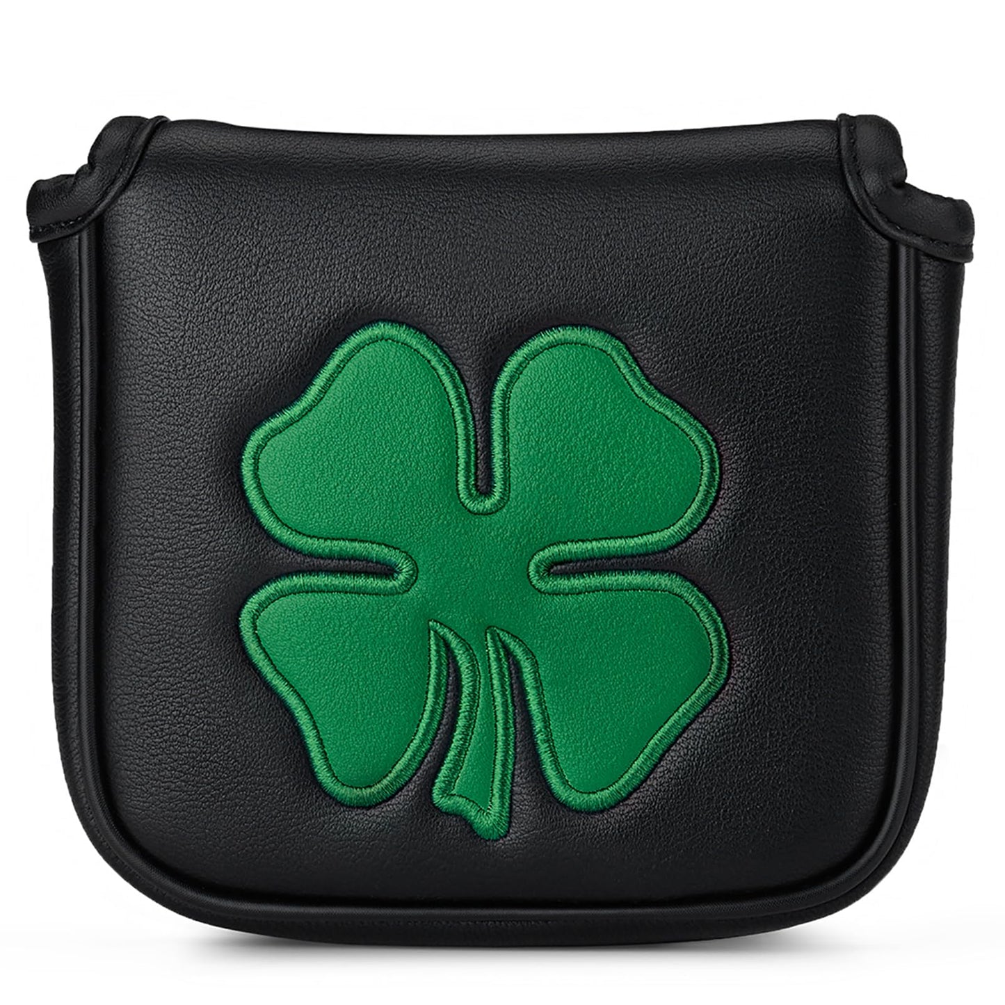 Gbourly Golf Club Lucky Shamrock Square Mallet Putter Cover Magnetic Heel Shaft PU Leather Headcover (Black Shamrock)