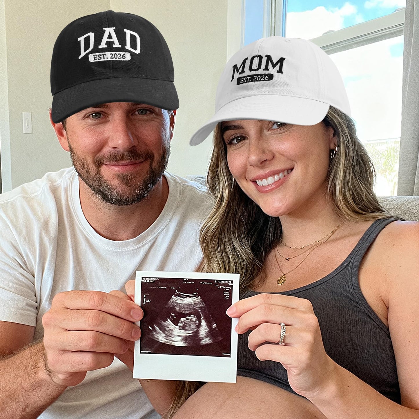 FUIPET Mom and Dad Hats for New Parents Gifts for Couples, Adjustable Embroidered Baseball Caps for Mom and Dad Gifts