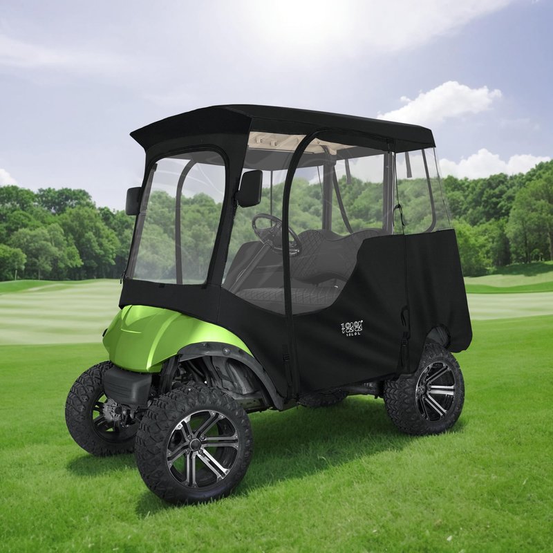 10L0L 2 Passenger Golf Cart Enclosure for Yamaha G14 G16 G22 G29 Drive 2,Waterproof 600D Rain Cover,with Side Mirror Opening,Transparent Tail Light Panel,Foldable Door,Windshield,4-Sided Clear Windows