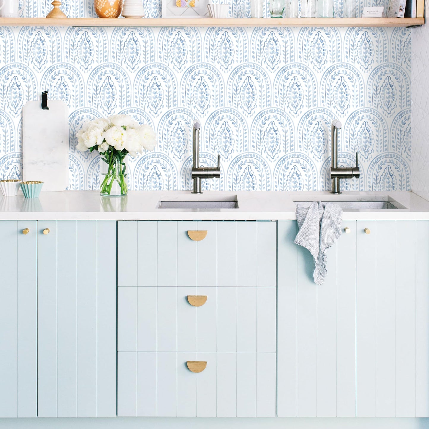 Micpolo Peel and Stick Wallpaper Modern Wall Paper Boho Contact Paper Removable Wallpaper Peel and Stick Blue and White Self-Adhesive for Bathroom Bedroom Kitchen Wall Decor 17.3" x 118"