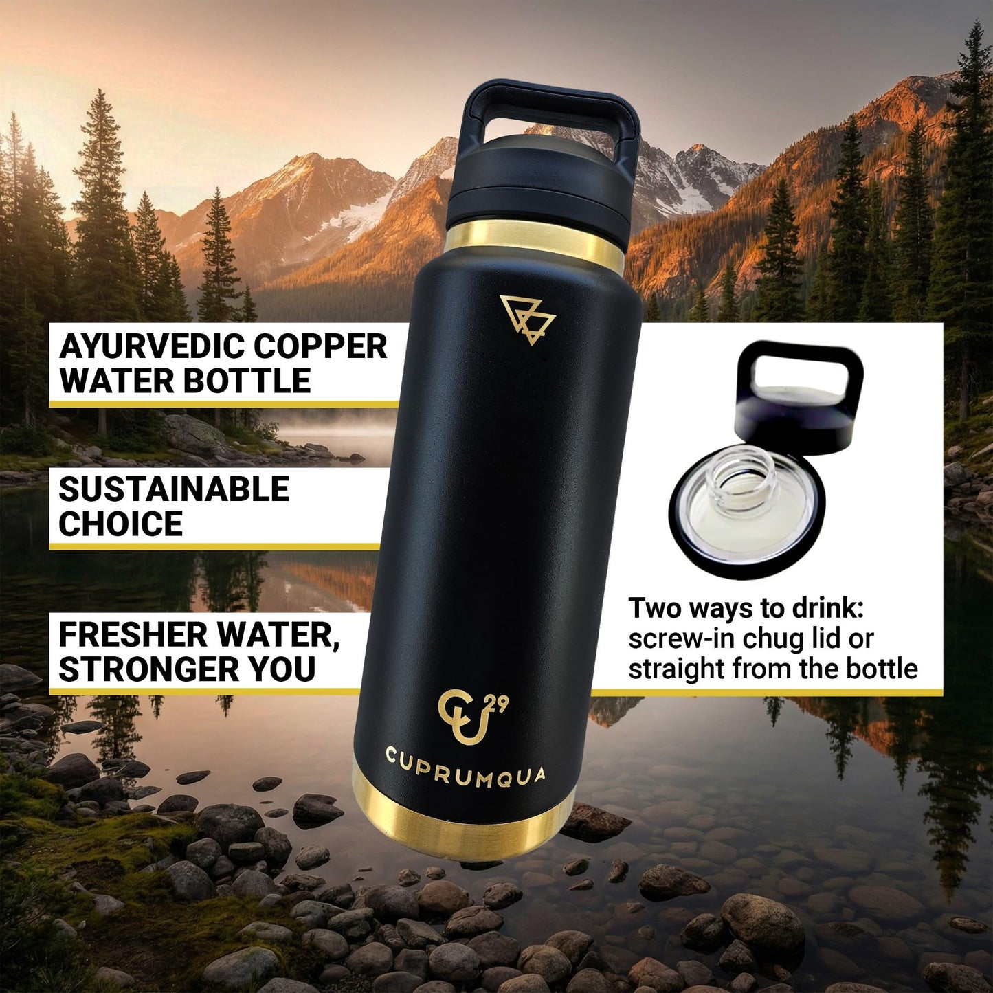 cuprumqua copper infused Water Bottle (black)