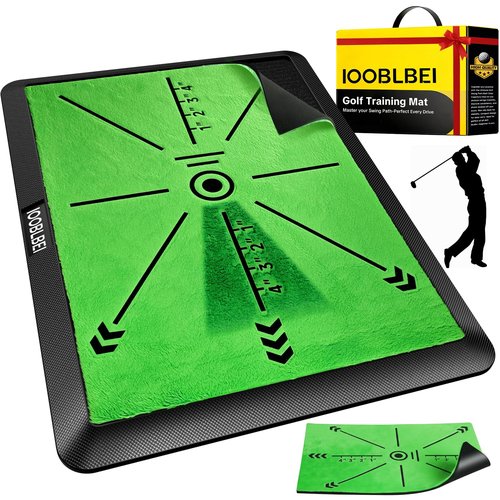 IOOBLBEI Golf Hitting Mat, 16"x12" Golf Practice Mat with Swing Path Feedback, Artificial Simulated Replaceable Turf Golf Mat for Indoor Outdoor Home Training, Portable Golf Training Mat for Golfer
