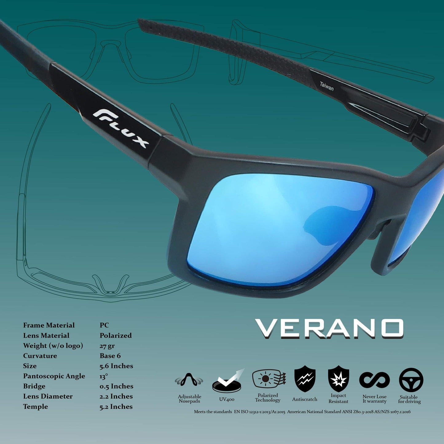 Flux Verano Polarized Sports Sunglasses for Men and Women UV400 Protection Active Lifestyles (Xtal.G/Grey)
