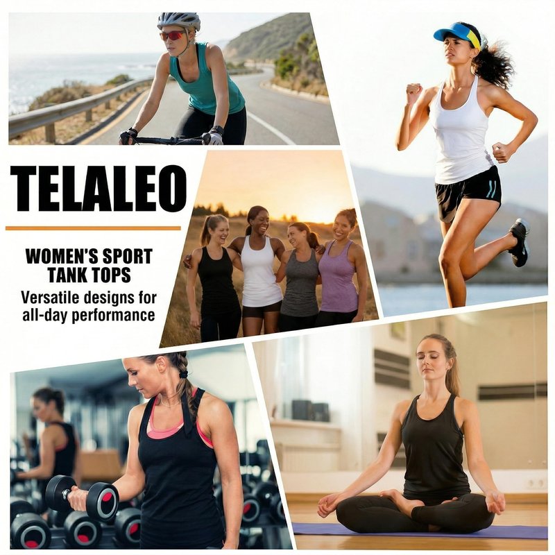 TELALEO 5 Pack Workout Tank Tops for Women, Athletic Racerback Sports Tank Top, Loose Sleeveless Dry Fit Shirts Black/Grey/White/Red/Purple L/02