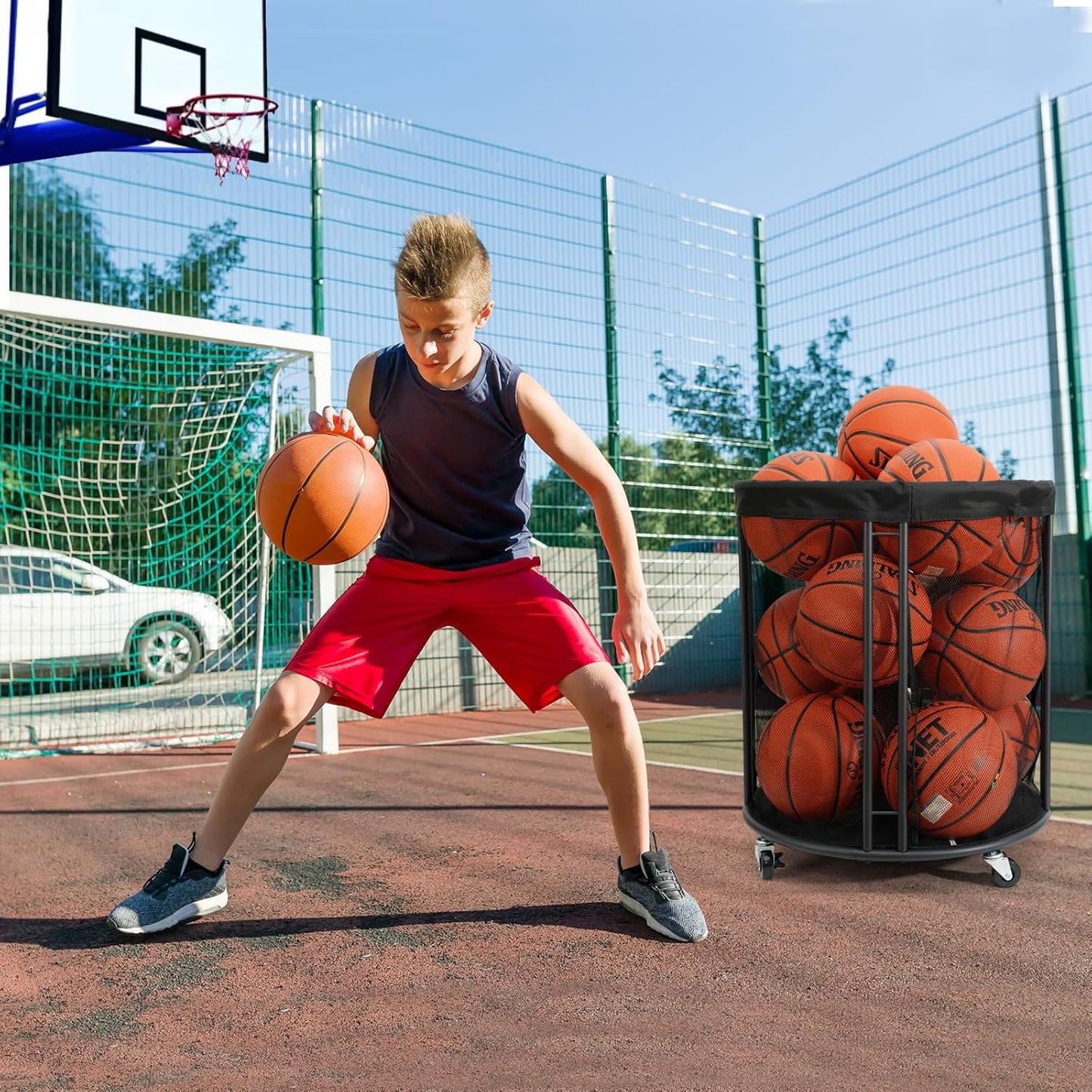 Skiennix Ball Storage Bin - Versatile Holder for Soccer & Basketball | Rolling Rack for Indoor/Outdoor Use