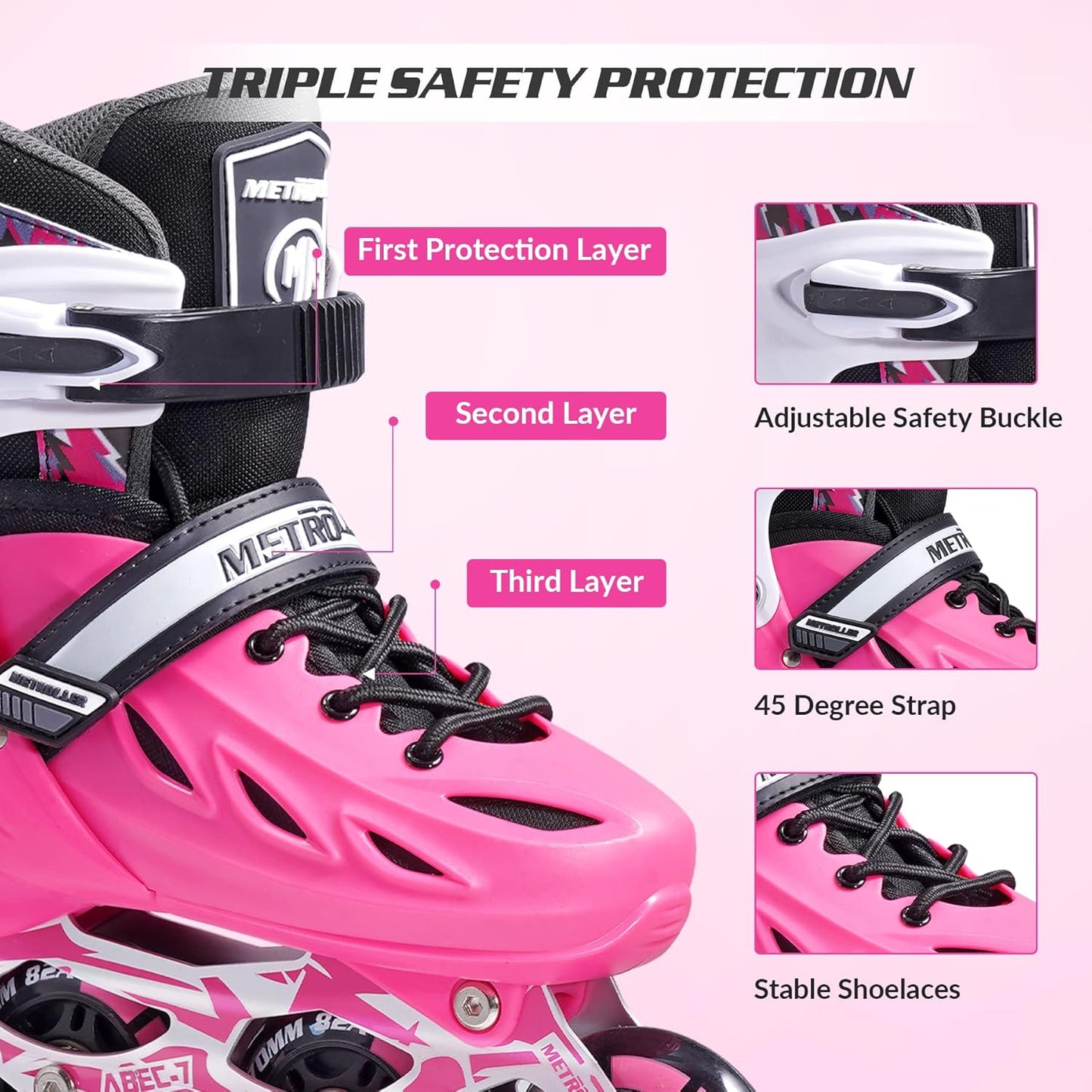 Metroller Inline Skates - Adjustable Sizes for Kids & Adults | Light-Up Wheels for Fun & Safety