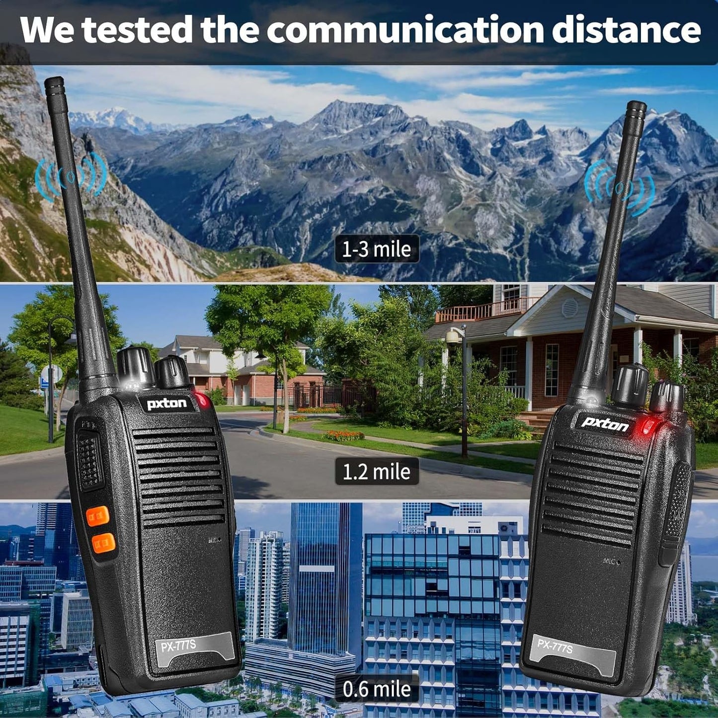 Pxton 777S Rechargeable Walkie Talkies - Long Range Two-Way Radios with Earpieces & Li-ion Battery | 2 Pack