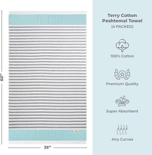 American Soft Linen 100% Cotton Turkish Peshtemal Beach Towels - 4 Pack, 35"x60", Sky Blue