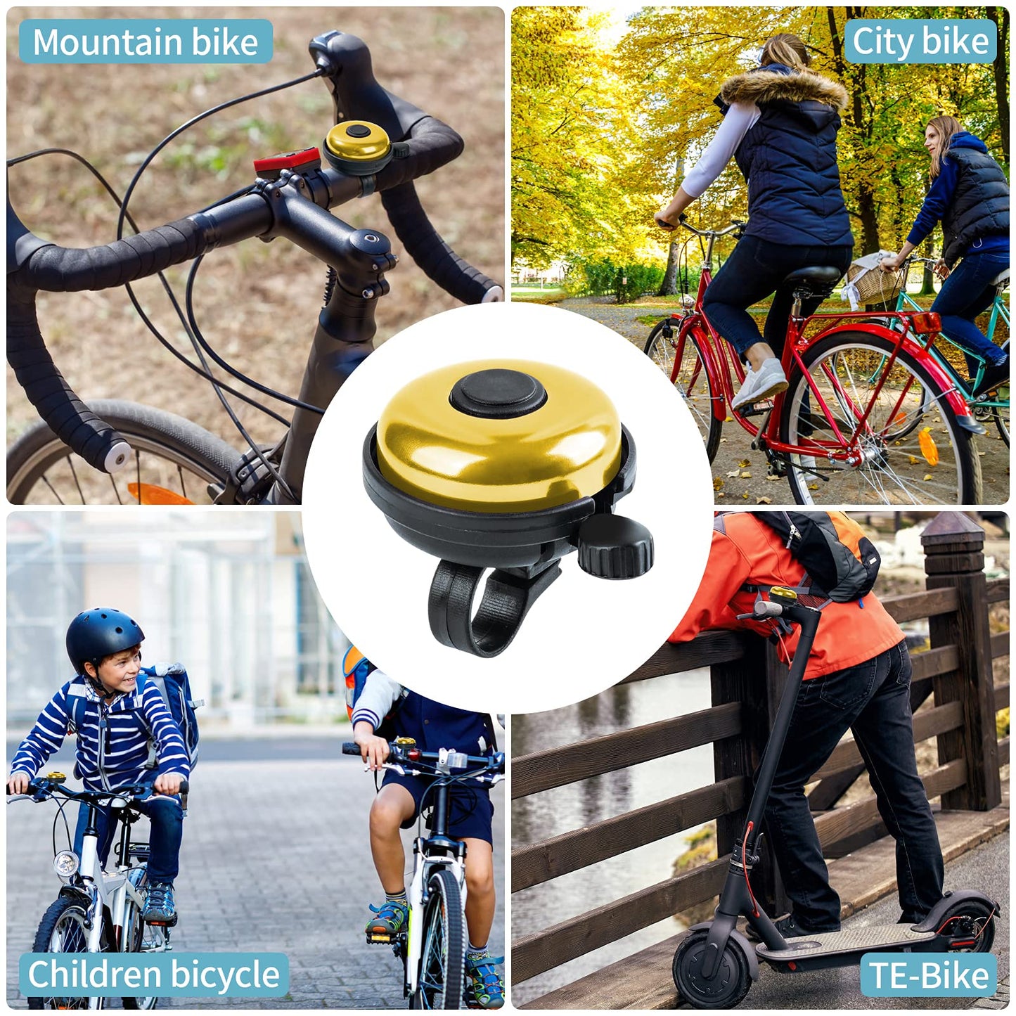 Xthuge Classic Bike Bell, Aluminum Bicycle Bell, Loud Crisp Clear Sound Bicycle Bike Bell for Adults Kids(Gold-Right Hand Use2 Pack)