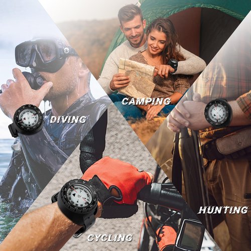 Scuba Compass, Professional Waterproof 5ATM Dive Wrist Compass with TPU Band for Outdoor Sports Diving, Sailing, Hiking, Survival Emergency (Black)