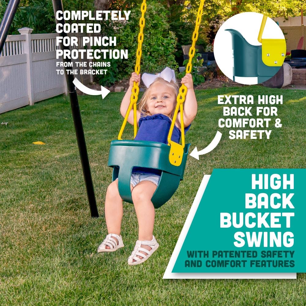 Squirrel Products Premium High Back Toddler Swing Seat - Easy Install with Plastic Coated Chains - Green