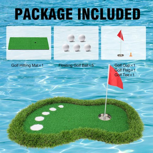 LightZon Floating Golf Green for Pools - Golf Putting Green Set Includes Chipping Mat, 5 Balls, Cup, Flag, Tee, Improve Skills