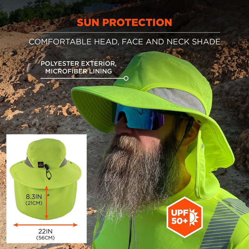 Ergodyne Chill Its 8934 Ranger Hat with Neck Shade, Hi Vis Lime