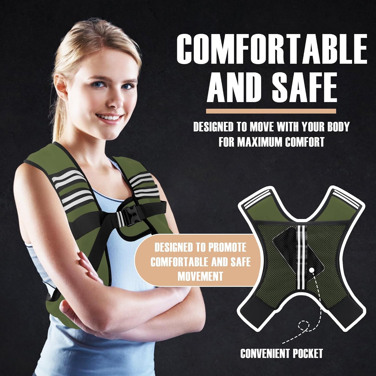 NATURELUX Weighted Vest - Adjustable 5-30lbs with Reflective Stripe for Strength Training & Running
