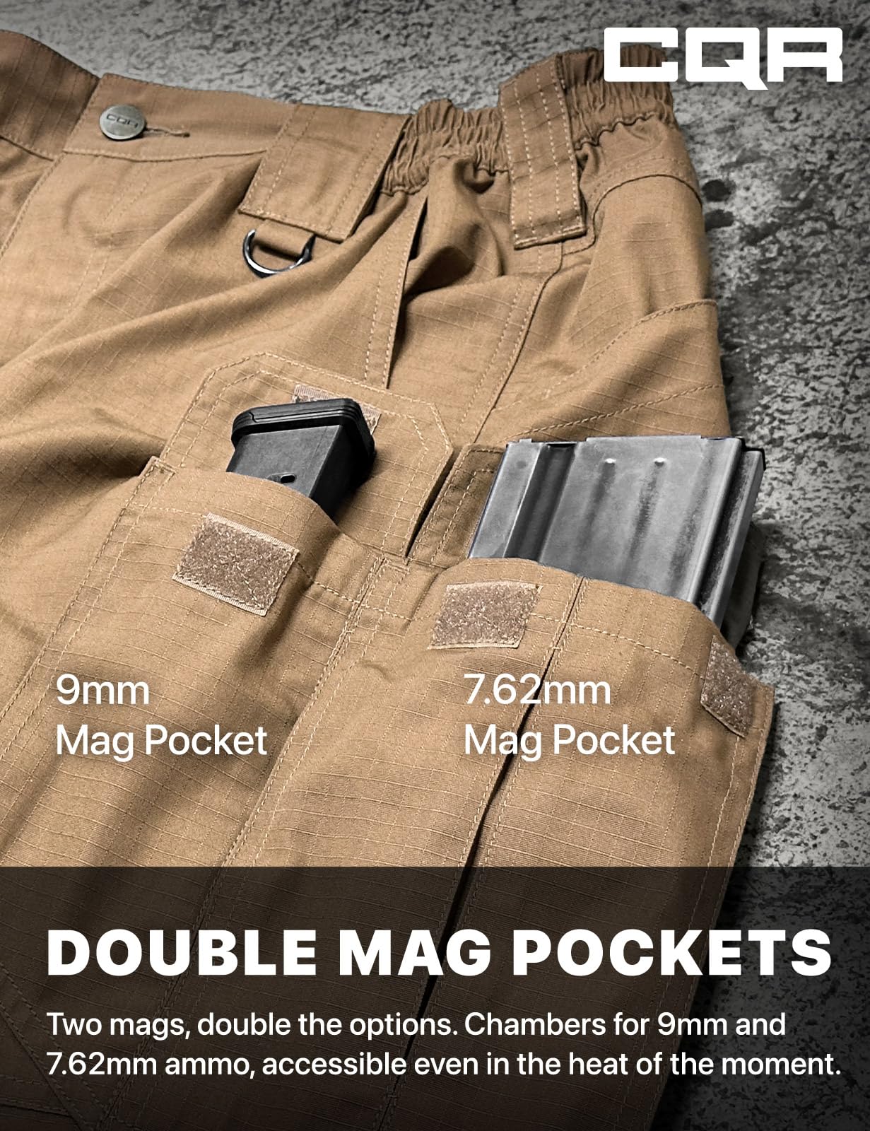 CQR Men's Tactical Pants, Water Resistant Ripstop Cargo Pants, Lightweight EDC Work Hiking Pants, Outdoor Apparel, Raider Mag Pocket Cougar, 36W x 32L