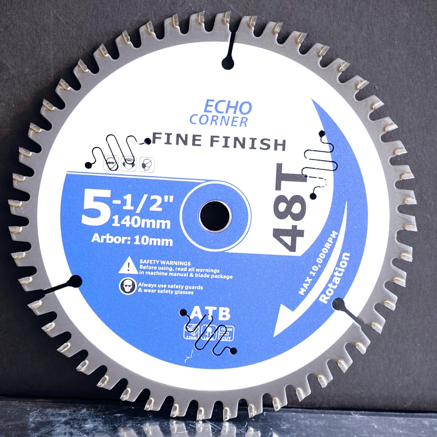 Echo Corner 5-1/2-Inch (10mm Arbor) Circular Saw Blade 48-Tooth, Carbide TCT Fine Cut Fine Finish Crosscut Framing Ripping Wood Plywood MDF Plastic Veneer Lumber Laminate