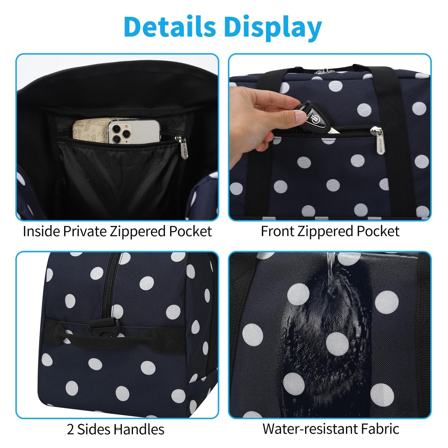 Apenze Small Gym Bag 14 inch lightweight Carry On Mini Duffel Bag for Travel Sport - Polka Dot Blue