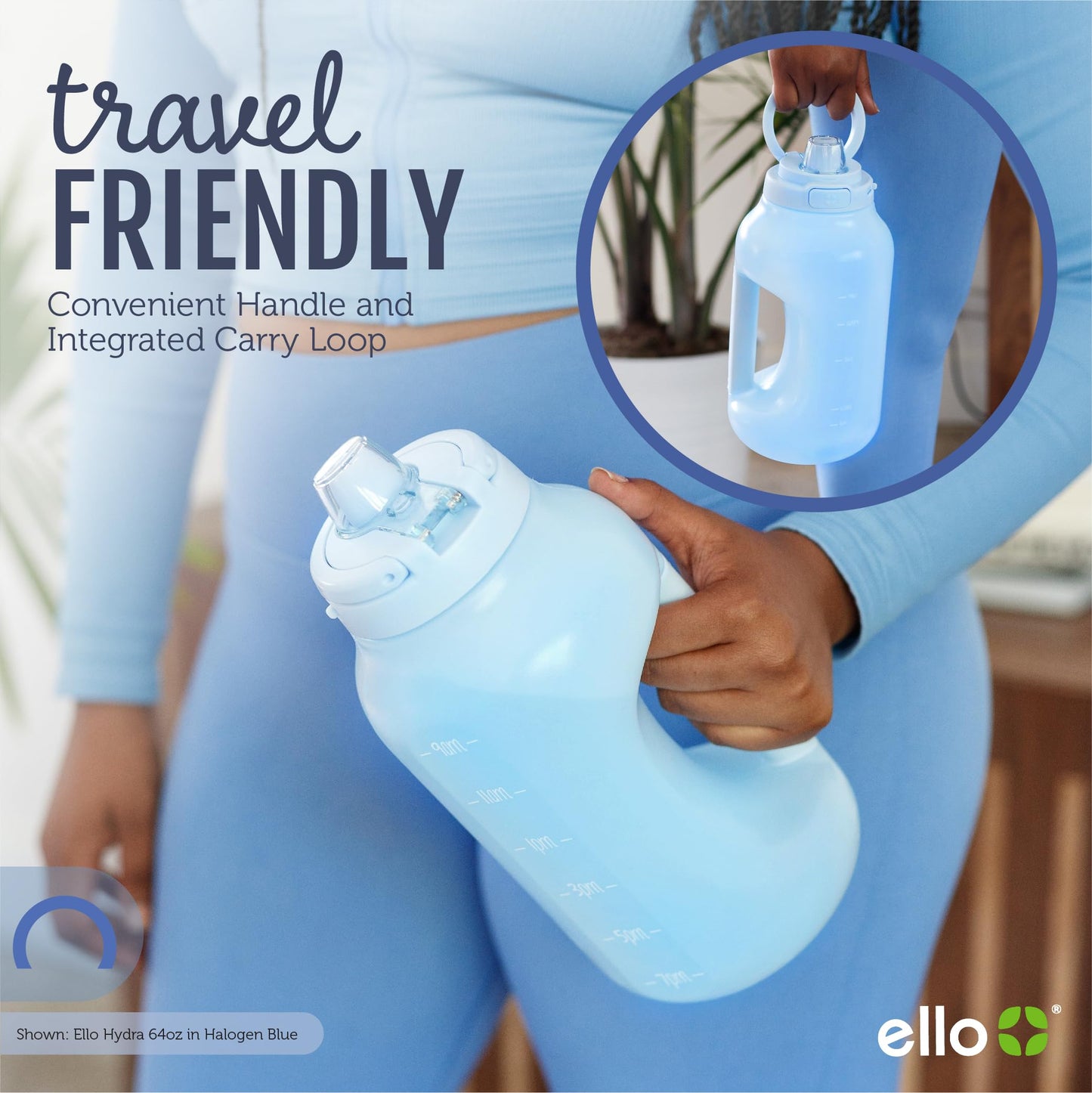 Ello Hydra 64oz BPA-Free Plastic Water Jug with Time Markers, Grey