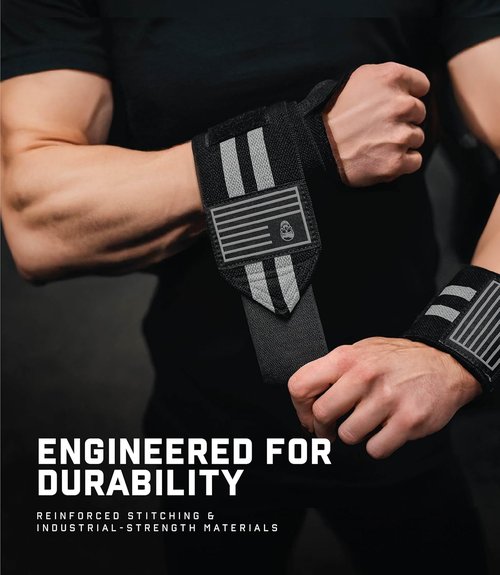 Gymreapers Weightlifting Wrist Wraps - IPF Approved 18" Professional Support with Heavy-Duty Thumb Loop for Powerlifting & Bodybuilding