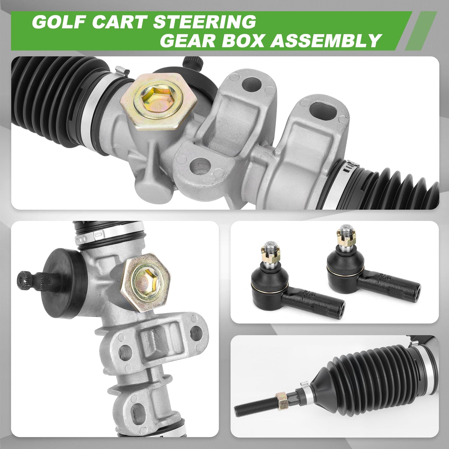 10L0L Golf Cart Steering Gear Box Assembly Replaces Part OEM# 601500 618329 for EZGO RXV 2008-Up Gas and Electric Carts Whit 2 Pcs Tie Rod Ends, Steering Rack Gear Box Assembly