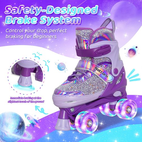 Mammygol Kids Inline Skates for Girls Kids, 4 Sizes Adjustable Girls Blades Roller for Ages 3-12 with Light up Wheels & Safety Protection - Cool Birthday Gift for Indoor Outdoor Sports