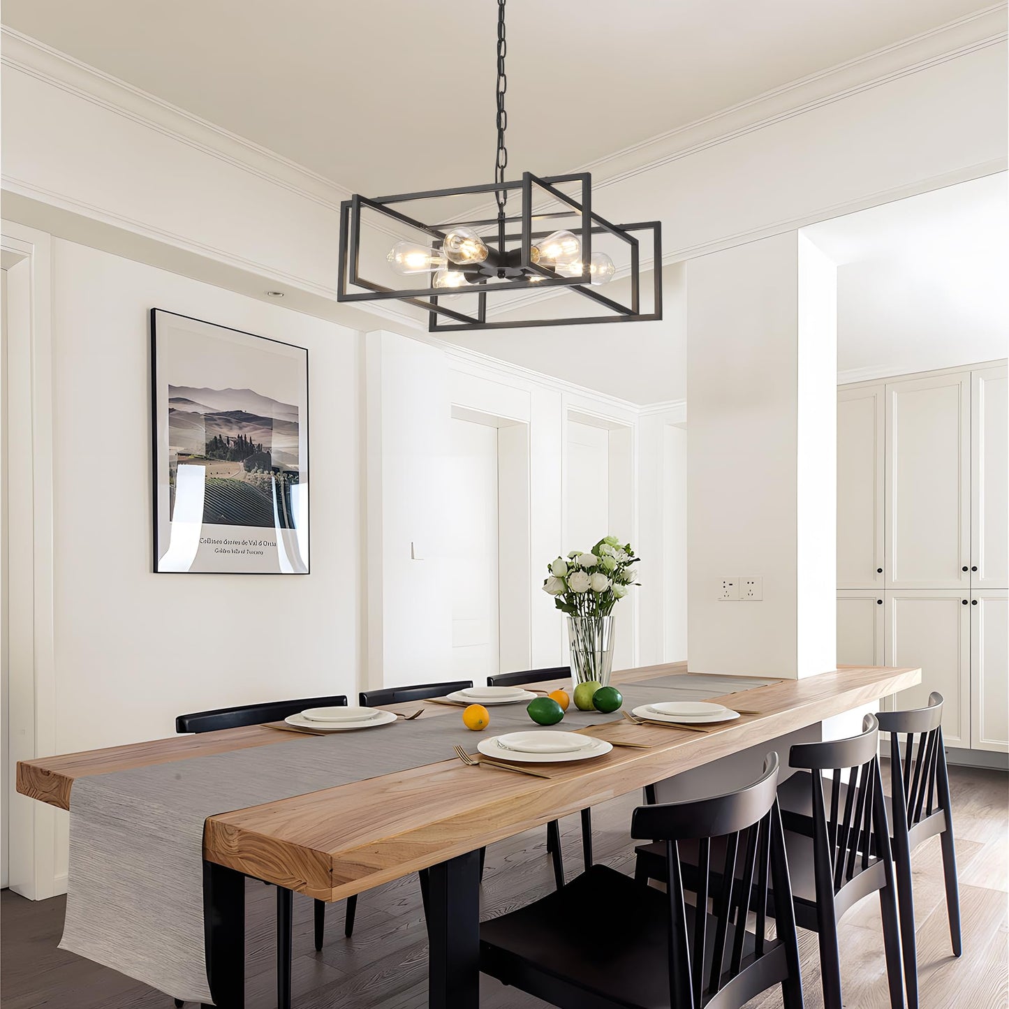 Febeleven 19.7" Matte Black Industrial Pendant Light, Hight Adjustable, 6-Lights Rustic Vintage Metal Chandelier Light Fixture for Kitchen Island Hallway Dining Room