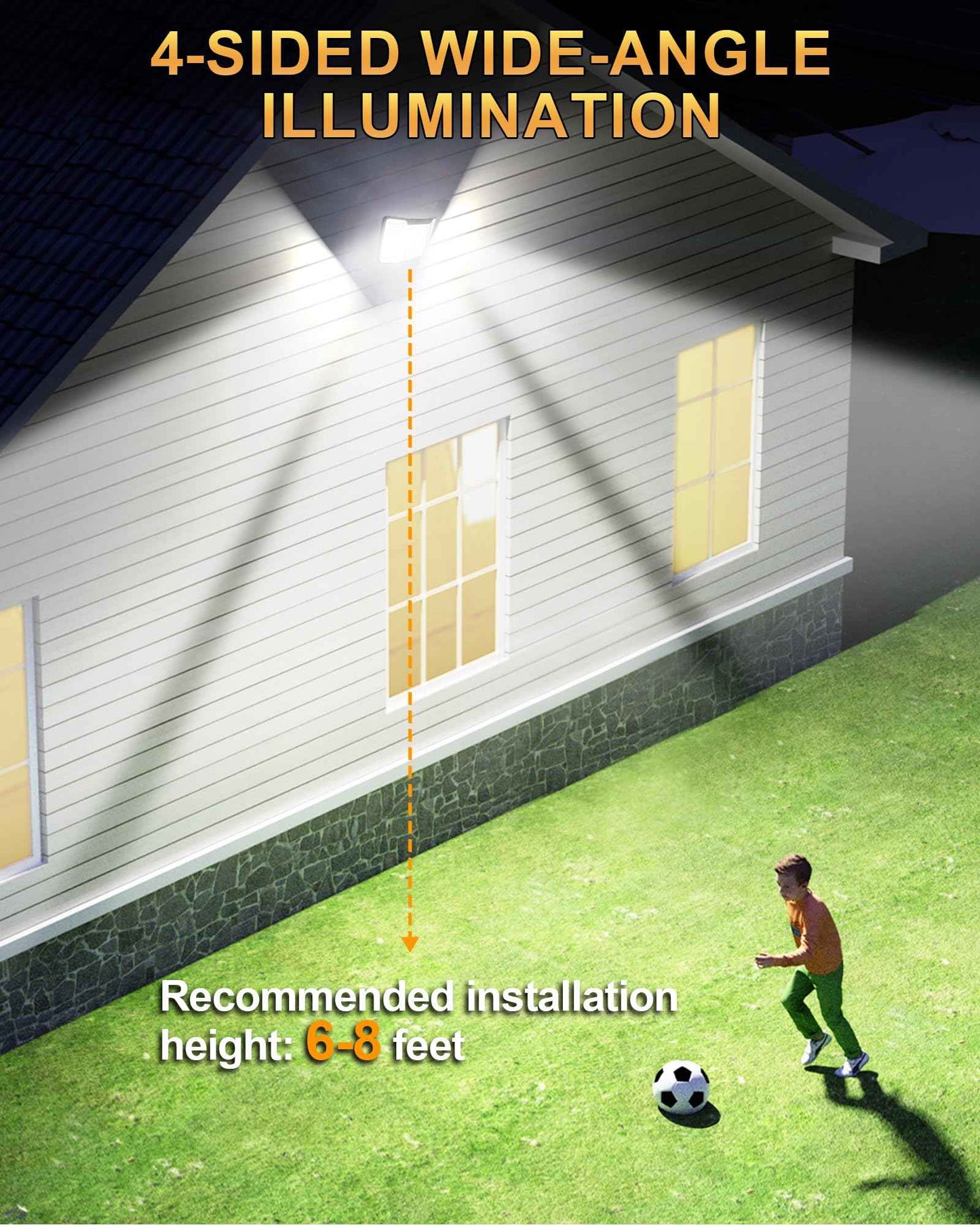 HAARAY Solar Motion Outdoor Light with 16.4ft Cable, 4-Sided Wide-Angle Illumination, 3-Stage Dimming, Remote Control, 3 Modes, Auto On/Off, IP65 Waterproof, Solar Powered Security Flood Light,1 Pack