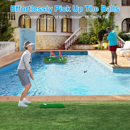 Chriiena Floating Golf Green for Pool/Lake, Floating Chipping Mat with Ball Retriever & Anti-Drift Ropes - Stable Golf Putting Practice Game Set for Golfers (35.4x23.6 in)