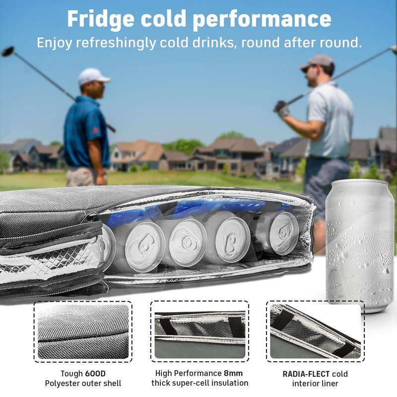 Frostbox Golf Bag Cooler with Ice Pack | Insulated 6-Can Beer Sleeve | Stays Cold for Hours Discreet Hidden Design - Fits in Golf Bag - Black/Gray
