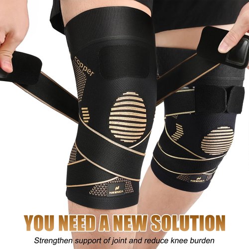 NEENCA Copper Knee Brace with Straps for Women/Men, Knee Compression Sleeve for Knee Pain, Arthritis, ACL, Meniscus Tear, Joint Pain Relief. Knee Support for Running, Workout, Weightlifting - Single