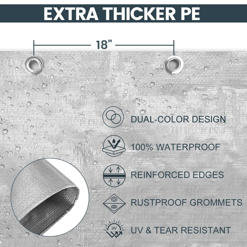 TICONN Heavy Duty Tarp Cover, Extra Thick Tarps Waterproof Tear and Rip Proof UV Resistant Tarpaulin with Reinforced Grommets and Edges (5.5 Mil/2PK, 8'x10')